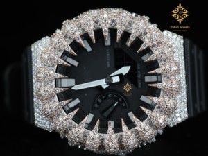 Reloj de Diamantes de Lujo para Hombre Pahal Jewels, Caja Redonda de Acero Inoxidable de 42 mm, Movimiento de Cuarzo Analógico, Cierre Desplegable - Product Image 3