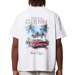 Camiseta blanca extragrande con estampado de coche para hombre, nuevo diseño con gráfico de palmera, corte holgado, cuello redondo, manga corta, de algodón. - Product Image 6