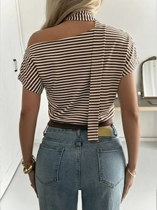 เสื้อยืดโพลีเอสเตอร์น้ำหนักเบาสำหรับผู้หญิง แขนสั้น คุณภาพสูง เสื้อสวมใส่สบายๆ แบบถัก เสื้อสเวตเตอร์ผู้หญิง รับผลิตแบบ OEM ODM - Product Image 2