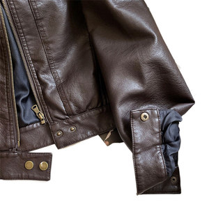 Loveda Wholesale <b>Men</b> <b>Winter</b> Fashion Casual Solid Color Waterproof Hooded Short <b>Shirt</b> Jacket PU Leather - Product Image 5