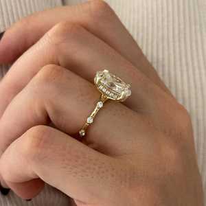 5 Carat Oval E VS1 Lab Grown Diamond Bubble Engagement <b>Ring</b> , <b>Dainty</b> Nature Inspired <b>Ring</b> in Yellow Gold , IGI Certified - Product Image 4