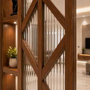 Modern Wooden Decorative <b>Room</b> Partition with Vertical Slats and Designer Geometric Panel Home <b>Divider</b> Decor Custom Design - Product Image 2