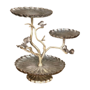 Antique Design <b>3</b> <b>Tier</b> <b>Cake</b> <b>Stand</b> With Butterfly & Design Decorative Silver Finish Metal Serving Platter For Parties & Home Decor - Product Image 1