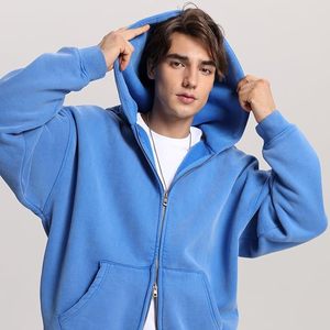 Sweat à capuche unisexe surdimensionné à double fermeture éclair, effet délavé, en molleton de coton épais, style vintage - Product Image 3