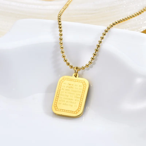 Collar con colgante cuadrado unisex de estilo simple en acero titanio con baño de oro y cadena de bolas - Product Image 1