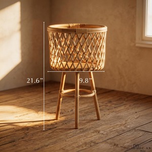 Macetero de Ratán de Alta Calidad con Base, para Uso en el Hogar, Entrada de Jardín y Decoración Interior de Restaurantes, Acabado Natural - Product Image 3