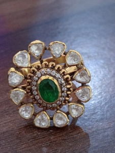 Amaira Jewels Classic Floral Oval <b>Cocktail</b> <b>Ring</b> Green Doublet Stone <b>Gold</b> Plated Women Wedding Jewelry Adjustable - Product Image 3