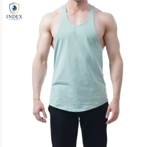 Camiseta sin mangas de punto de color sólido para hombre Index Apparel, cuello redondo, transpirable, informal, color verde azulado claro - Product Image 1