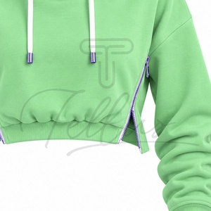 Sudadera Corta de Alta Calidad para Mujer, Sudadera Corta Oversize de Color Sólido con Hombros Caídos, Manga Larga, Tejido de Algodón, Ropa de Otoño - Product Image 3