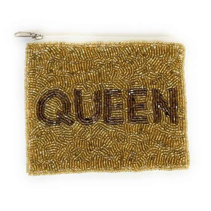 Porte-monnaie brodé de perles dorées, pochette à fermeture éclair avec texte QUEEN en bronze, mini trousse de maquillage, portefeuille de soirée pour femme, tendance, broderie - Product Image 6