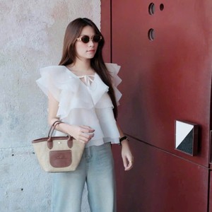 Custom <b>White</b> Chiffon Ruffle <b>Top</b> with High Waist Jeans Casual Women Set - Product Image 5