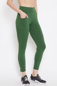 High Waist Printed Green Yoga <b>Leggings</b> <b>Pockets</b> Full Length Seamless Four-Way Stretch Lightweight Spandex/Nylon Women Workout - Product Image 4