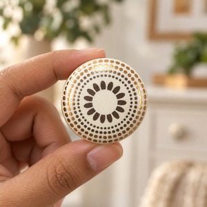 SHUBHAM Decorative <b>Ceramic</b> Cabinet <b>Knob</b> with Brass Base – Ivory Brown Gold Dotted Floral <b>Drawer</b> Pull Handle for Furniture - Product Image 2