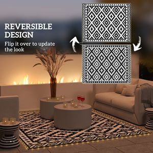 Tappeto in Plastica Reversibile Bianco e Nero con Luci LED 10 X 8, Tappeto da Esterno per Patio Resistente alle Intemperie ed Elegante - Product Image 5
