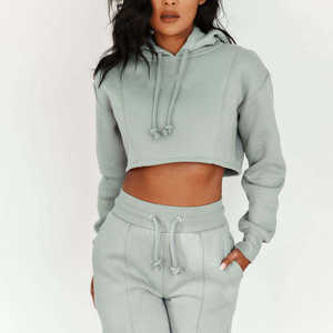 Custom Logo Womens Oversize <b>Crop</b> Hoodie Breathable Super Soft Fleece Long Sleeve Casual <b>Top</b> - Product Image 2