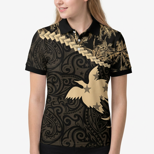 Polo pour homme noir et or à imprimé polynésien, manches courtes, décontracté, respirant, en polyester tissé, motif décoratif - Product Image 4