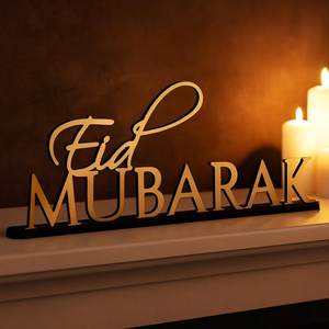 Letrero Metálico de Mesa Eid Mubarak Dorado, Decoración Moderna para el Hogar en Ramadán, Adorno para Sala de Estar - Product Image 2