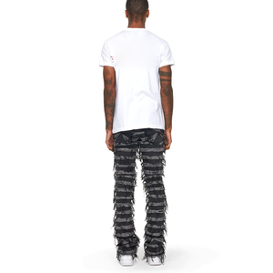 Jeans empilés de créateur personnalisés, jeans déchirés tendance, pantalons cargo amples évasés - Product Image 4