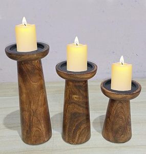 Handmade Wood Pillar Holder <b>Set</b> Christmas Decorative Rustic Home Living Accessory - Product Image 4