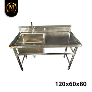 Modern Stainless Steel Single Bowl <b>Sink</b> Right Platform 0.8mm Thickness Freestanding Commercial Kitchen Washing <b>Drainer</b> Unit - Product Image 4