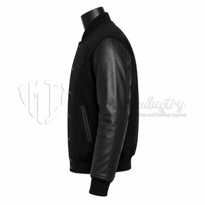 Chaqueta Varsity Personalizada de Lana y Cuero Negra para Hombre, Chaqueta Letterman Lisa, Chaqueta de Béisbol con Bordado OEM, Fabricante al por Mayor - Product Image 4