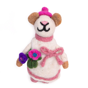 Figura de Ratón Hecha a Mano con Fieltro de Lana, Sombrero Rosa y Flores, Decoración para el Día de San Valentín para Niños, Uso en Interiores - Product Image 1