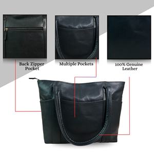 Sac à main vintage en cuir véritable pour femme, style cabas, sac à bandoulière, cadeau de la Saint-Valentin, sac de shopping 16 pouces (noir) - Product Image 4