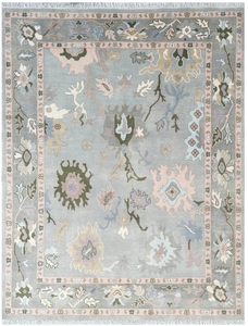 Alfombra Oushak de lana anudada a mano de alta calidad |   Alfombra Oriental Hecha a Mano con Diseño Floral Turco en Color Gris Pastel, Calidad de Exportación - Product Image 4