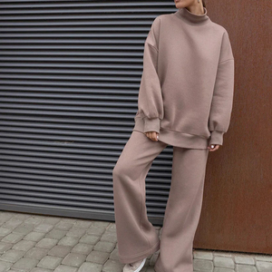 Oversized Turtleneck Sweatshirt Set Solid Color Fleece <b>Pullover</b> Long Sleeve Unisex Autumn Wear - Product Image 1