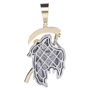 Collar con Colgante de Grim Reaper Estilo Hip Hop, Chapado en Oro sobre Plata 925, con Diamantes de Moissanita, Diseño de Esqueleto con Guadaña - Product Image 3