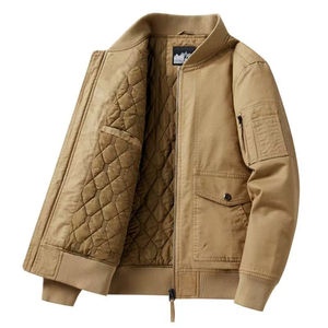 เสื้อแจ็คเก็ตบอมเบอร์ผู้ชายสำหรับฤดูใบไม้ร่วงและฤดูหนาว ทรงเข้ารูป คอตั้ง กันลม มีกระเป๋าหลายช่อง ซิปปิดด้านหน้า ผ้าฝ้ายย้อมสีพื้น - Product Image 3