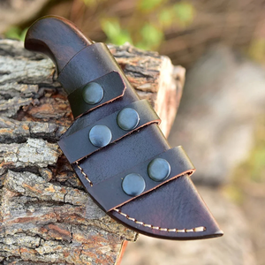 Cuchillo de Desollado de Acero de Damasco Hecho a Mano con Hoja Recta de Punta Caída, Mango de Palisandro, 7 Pulgadas, Funda de Cuero, OEM/ODM - Product Image 6