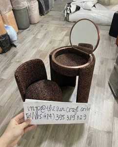 Quality Modern Oak Wood Corner <b>Vanity</b> - Makeup Table for Girls with <b>Mirror</b> & Chair Set Cheap Pricing - Product Image 3