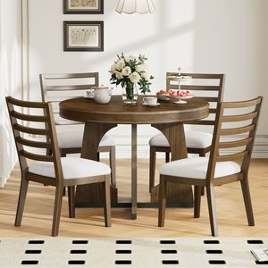 Set da Pranzo Retrò TREXM 5 Pezzi: Tavolo Rotondo Allungabile per 4 Persone con Prolunga Centrale Rimovibile da 40 cm e Sedie - Product Image 3