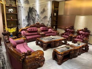 Best Quality Teak Wood <b>Sofa</b> Set for Home <b>Gold</b> Finish 5 Seater <b>Sofa</b> Set Decoration European Hand Carved Living Room Furniture Uk - Product Image 2