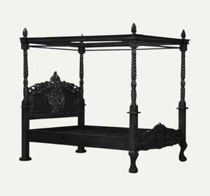 เตียงไม้แกะสลักลายโบราณขนาดคิงไซส์ โครงไม้มะฮอกกานีแท้ พร้อมหลังคาสี่เสา สำหรับห้องนอน - Product Image 2