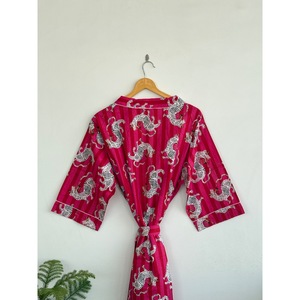 V-Neck Printed <b>Animal</b> <b>Pattern</b> Kimono Robe With Belt Three Quarter Sleeve Maxi Length Loose Fit 100 Polyester Cover-Up - Product Image 6