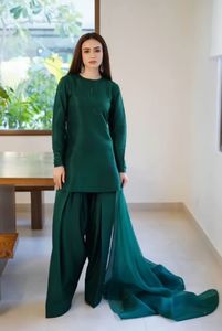 Vestido Tradicional Pakistaní Farshi Shalwar para Mujer, Moda Étnica y Cultural, Transpirable, Holgado, Largo hasta la Rodilla, de Crepé, para Fiesta - Product Image 6