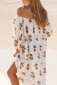 Robe longue imprimée au bloc à prix imbattable pour femme, style bohème, coupe ample, manches bouffantes 3/4, col rond, en coton tissé, décontractée pour l'été - Product Image 2