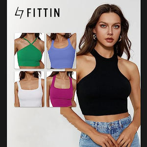 Camiseta sin mangas básica para mujer, cuello alto, acanalada, corte ajustado, chaleco de verano - Product Image 6