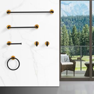 Set di Accessori da Bagno a Parete da 24 Pollici, 6 Pezzi in Alluminio Spesso, Portasciugamani Nero e Oro, Materiale in Lega - Product Image 2