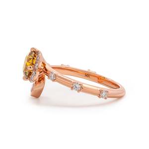 Bague en or rose massif 14 carats certifiée IGI avec diamant fantaisie jaune de 1 carat cultivé en laboratoire pour femme, motif soleil, lune et étoiles célestes de luxe - Product Image 5