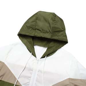 <b>Men</b> Color Block Hooded <b>Jacket</b> Full Zip Drawstring Olive Green <b>White</b> Sporty Windbreaker - Product Image 3