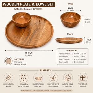 Handcrafted Wooden Round Serving Tray with Bowl | Wooden Chip and Dip <b>Platter</b> Set | Round Snack Serving Plate - Product Image 5