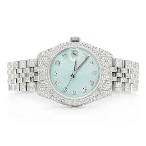 Luxury Oval Iced Out Women Quartz <b>Watch</b> Mint Green Dial Full Moissanite Diamond Stainless Steel Bracelet Date - Product Image 1