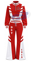 Delta |   Sigma |   Ensemble de survêtement rouge et blanc pour femmes Theta Sorority, manches longues, demi-zip, cordon de serrage, jogging, tenue décontractée sportive