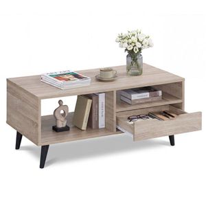 36.5\" <b>Rustic</b> Engineered Wood <b>Coffee</b> <b>Table</b> with Drawer and Open Shelves Natural for Living Room - Product Image 3