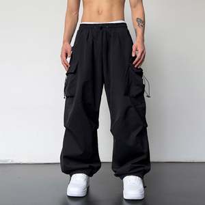 Woven Cargo Joggers Men's 100% Polyester Parachute Pants for Men Casual Baggy Unisex Street Y2K Pants Trendy <b>Drawstring</b> <b>Trouser</b> - Product Image 4