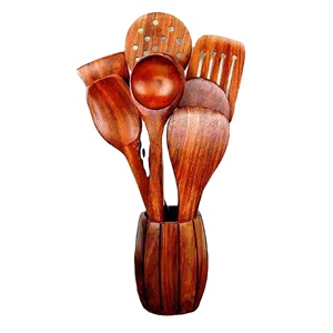 Meilleures ventes Ensemble de cuillères de cuisine en bois Écologiques Lavables au lave-vaisselle Outils à salade Cuisine à domicile Fabriqué en Inde - Product Image 1