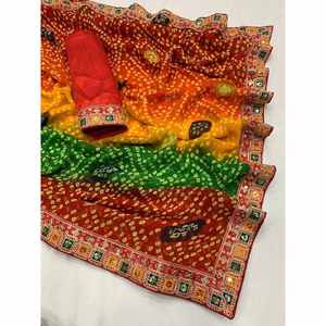 SÉQUENCE DE CRÉATEUR GEORGETTE AVEC BRODERIE TRAVAIL SAREE AVEC CHEMISIER NON COUDU MULTI Shalwar Kameez - Product Image 2